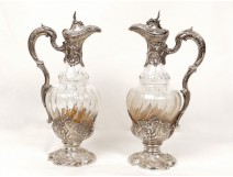 Pair of ewers Minerva Baccarat crystal silver goldsmith Labat nineteenth