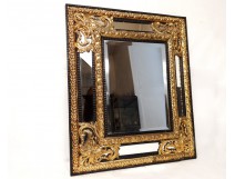 Louis XIV mirror glazing beads embossed copper gilded glass bizautée nineteenth