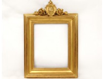 Framework carved gilt monogram pink flowers frame Napoleon III nineteenth