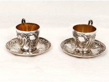 Pair silver cups Silver House Gallia France foliage nineteenth