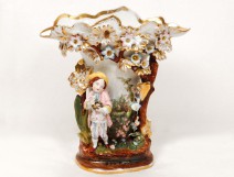 Paris porcelain vase bird-nester character gilding flowers nineteenth