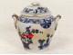 Sugar Creil Montereau faience model Japanese white-blue flowers garden nineteenth