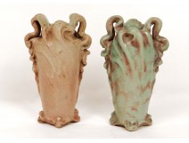 Pair of glazed stoneware ceramic Art Nouveau Pierrefonds nineteenth century
