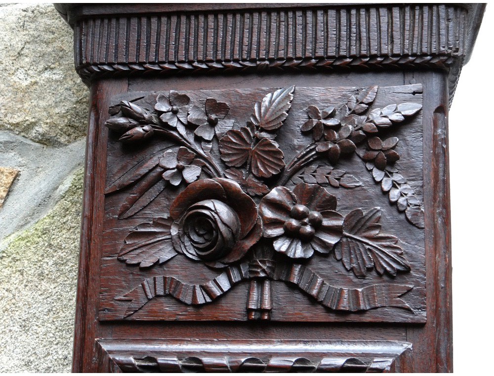 Grandfather Clock Norman SaintNicolas carved oak flowers birds