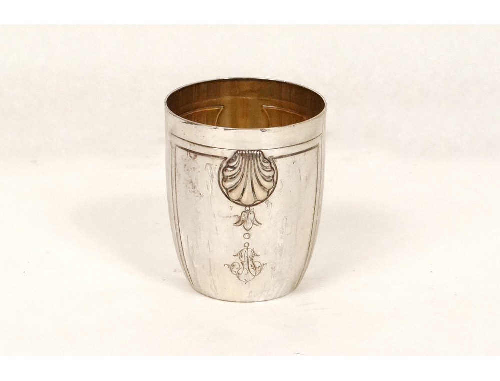 Timbale En Argent Massif Poinçon Minerve - Décor Art Nouveau Ciselé Avec Monogramme - Poids 57g