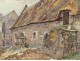 Watercolor landscape Brittany Morbihan cottage town Ploemel A.Cado twentieth