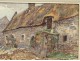 Watercolor landscape Brittany Morbihan cottage town Ploemel A.Cado twentieth