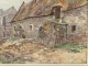 Watercolor landscape Brittany Morbihan cottage town Ploemel A.Cado twentieth