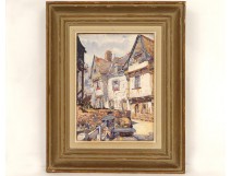 Watercolor flowers houses St. Goustan Auray Morbihan A.Cado twentieth