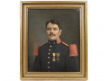 Pastel on canvas portrait soldier medal Third Republic officer Béry twentieth