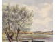 Watercolor landscape marine boats Wed marsh landscape twentieth Britain Boisecq