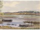 Watercolor landscape marine boats Wed marsh landscape twentieth Britain Boisecq