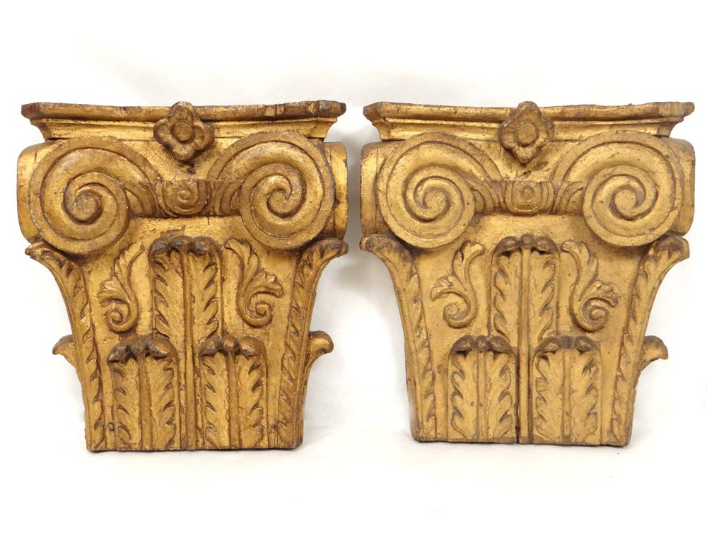 corinthian pilaster pair carved