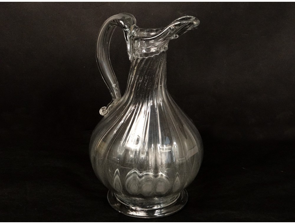 Carafe Pichet En Verre Vintage 1900 – Transparent, Avec Bulles Et Défauts D'époque, Hauteur 16cm