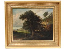 HST sheep shepherd cottage landscape painting Barbizon Ravanat Dauphiné nineteenth