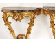 Pair consoles carved gilt Louis XV rococo marble shells eighteenth