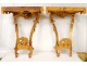 Pair consoles carved gilt Louis XV rococo marble shells eighteenth