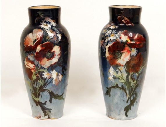 PAIRE VASES BARBOTINE Montigny sur Loing impressionnisme Jean Pointu XIXème EUR 165,00 - FR