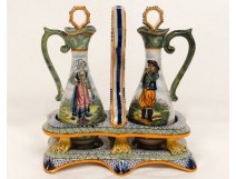 Vinegar cruet door Quimper faience HR Breton bagpipe player nineteenth