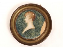 Miniature painted portrait profile young woman nineteenth century Empire