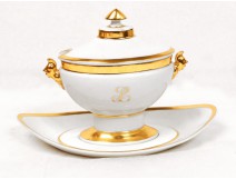 Paris porcelain saucer gilt monogram Louis-Philippe helmets nineteenth