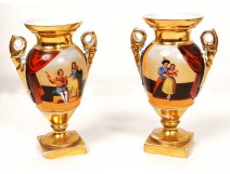 Medici porcelain vases pair Paris scene galante Louis-Philippe nineteenth