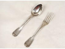 Covered spoon fork sterling silver monogram 166gr nineteenth Vieillard