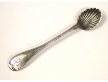 Salt spoon sterling silver monogram silver shells Vieillard nineteenth