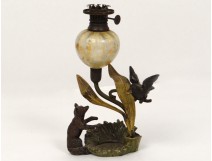 Oil lamp lead Nuremberg raven and fox La Fontaine fable nineteenth