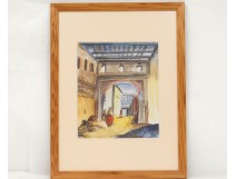 Watercolor Orientalist Lane Village women Afghanistan Brisgand twentieth