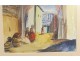 Watercolor Orientalist Lane Village women Afghanistan Brisgand twentieth