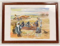 Orientalist watercolor camel caravan desert Afghanistan Brisgand twentieth