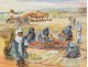 Orientalist watercolor camel caravan desert Afghanistan Brisgand twentieth