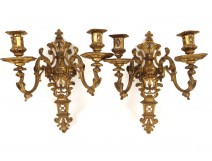 Pair Regency gilt bronze wall sconces flowers shells nineteenth century