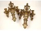 Pair Regency gilt bronze wall sconces flowers shells nineteenth century