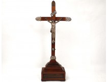 Christ cross crucifix sterling silver rosewood mahogany lamb Minerva nineteenth