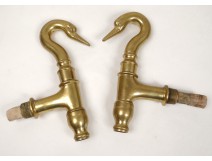 Pair gilt bronze faucets gooseneck old tap nineteenth century
