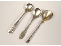 3 tablespoons salt sterling silver flower Minerva silver spoon Art Nouveau nineteenth