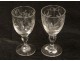 4 shot glasses engraved crystal glass flowers antique french glass nineteenth