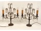 Pair cut crystal pendants candelabras gilded bronze lyre nineteenth century