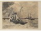 Drawing charcoal steamboat sailing navy marine painter René Pinard twentieth