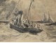 Drawing charcoal steamboat sailing navy marine painter René Pinard twentieth