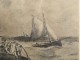 Drawing charcoal steamboat sailing navy marine painter René Pinard twentieth