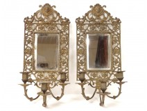 Pair wall lights Louis XIV gilt bronze figures Napoleon III nineteenth