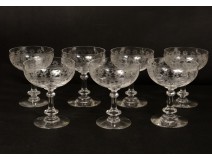 7 champagne glasses crystal cut glass french antique stars nineteenth