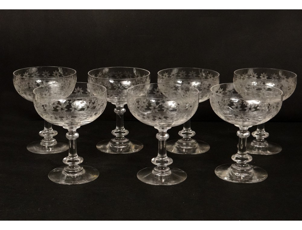 7 champagne glasses crystal cut glass french antique stars ...