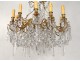 Chandelier 12 lights gilt bronze cut crystal beads pendants stars nineteenth