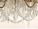 Chandelier 12 lights gilt bronze cut crystal beads pendants stars nineteenth
