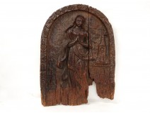 Wood carved panel Alsace town wife Angelus bell Schalbach 15th-16th