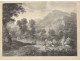 Mountain landscape engraving characters Shepherd path trees engraving nineteenth